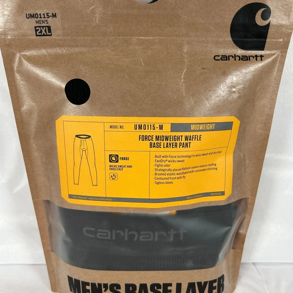 Carhartt Force Midweight Waffle Base Layer Pant Mens 2XL Black UM0115-M NIB